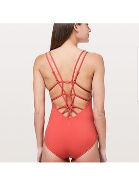 Lululemon Coastline One Piece Pink Coral Red Swimsuit Beach Pool Strappy Sz 8 M